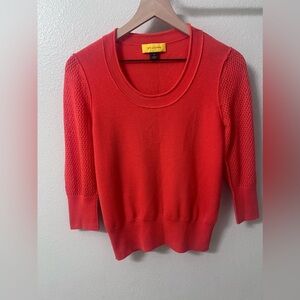 ST. JOHN Red 100% Wool Sweater Top Yellow Label